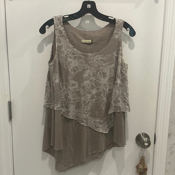 Chalet Sleeveless Asymmetric Hem burnout overlay Tank Top Gray Cotton Blend XS - Picture 1 of 7